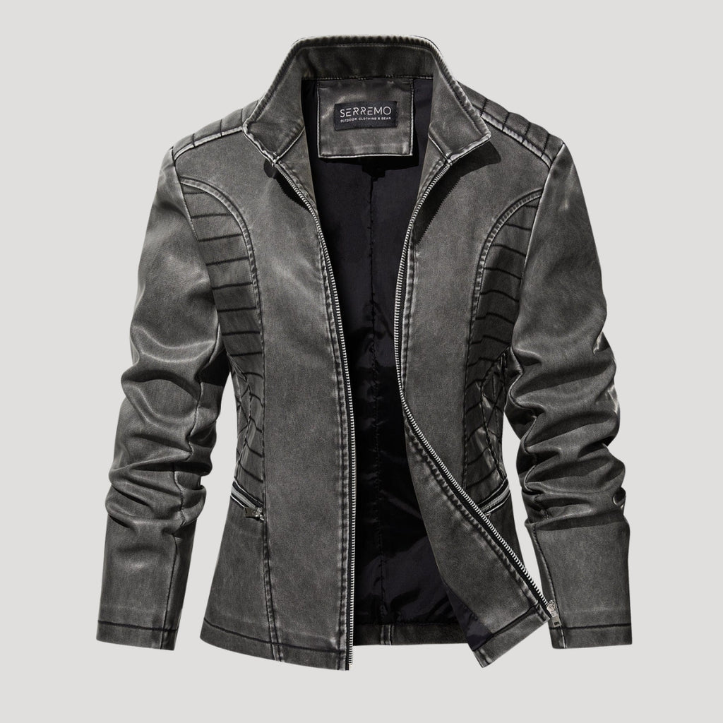 Women’s Leather Moto Jacket Zip Front Washed Gray Outerwear