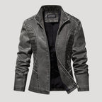 Women’s Leather Moto Jacket Zip Front Washed Gray Outerwear