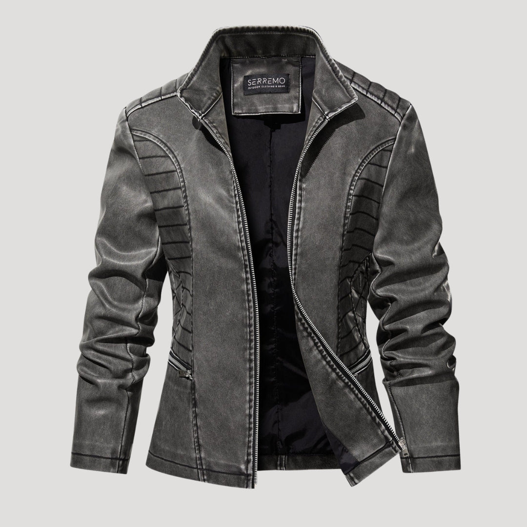 Women’s Leather Moto Jacket Zip Front Washed Gray Outerwear