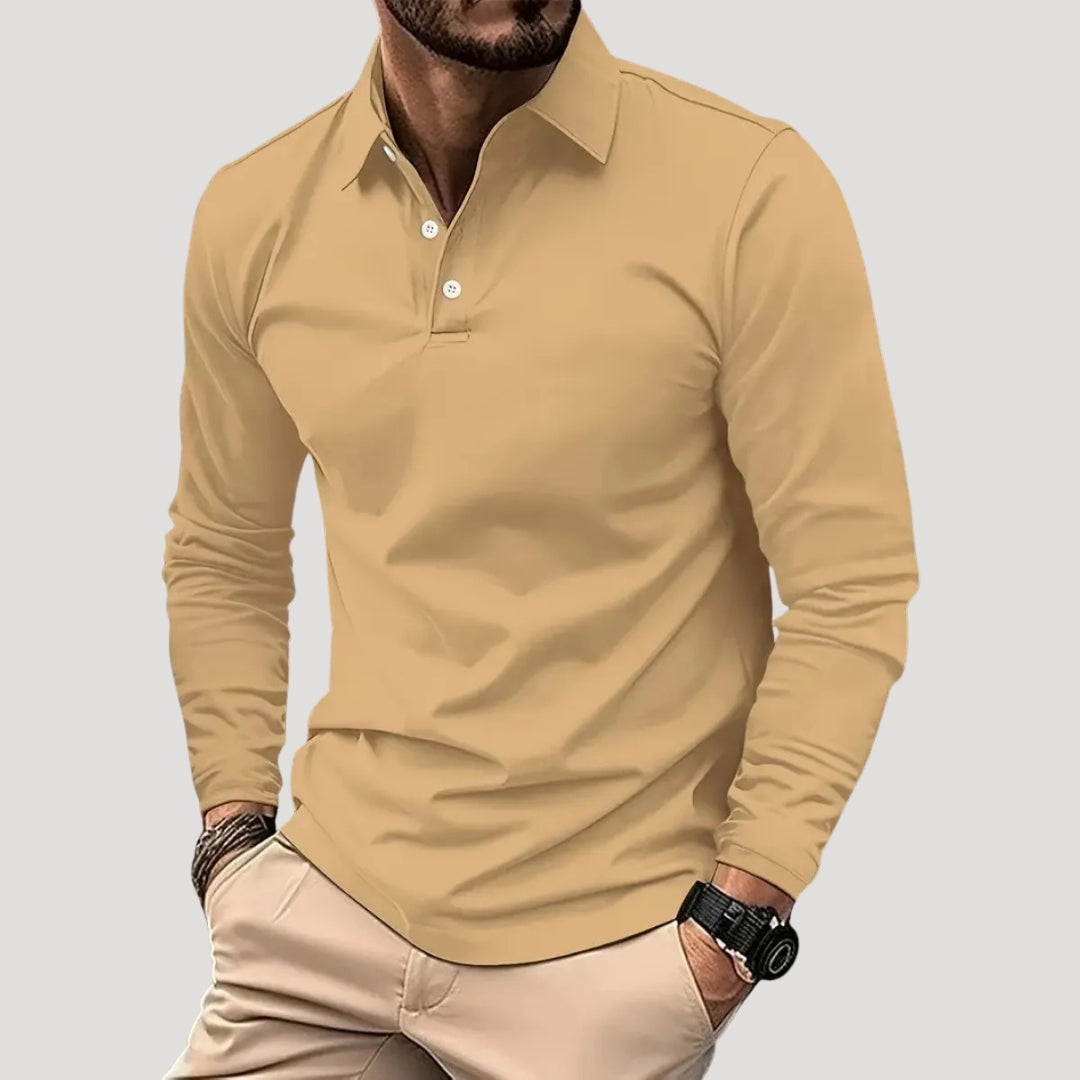 Men’s Long Sleeve Polo Shirt Casual Slim Fit Button Top