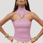 Women’s Tank Top Halter Top High Neck Sleeveless Cut Out