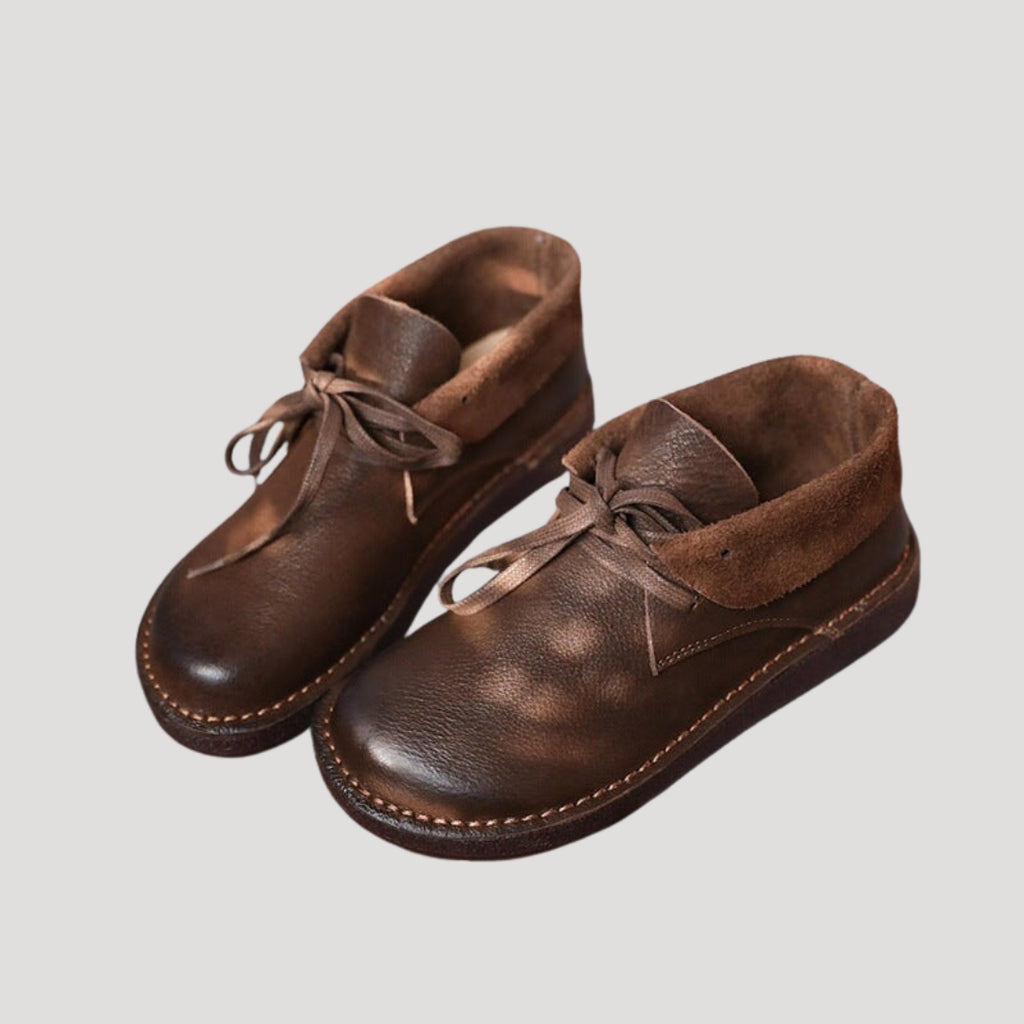 Women’s Shoes Brown Leather Casual Walking Slip On Flat