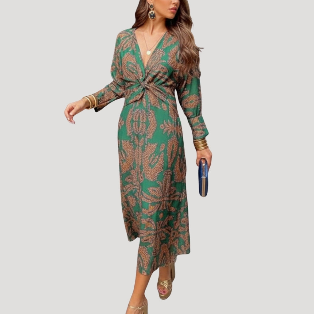 Women’s Maxi Dress Long Sleeve Wrap V Neck Boho Flowy