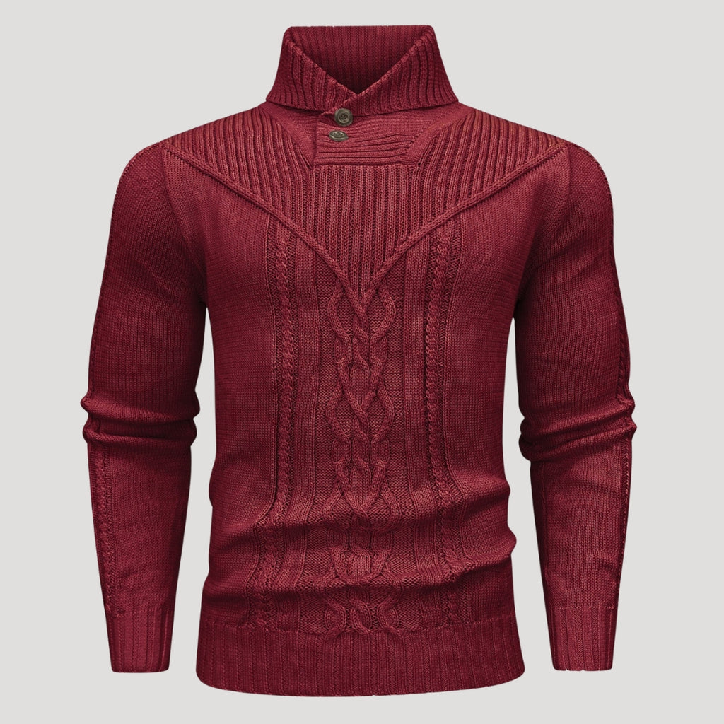 Men’s Cable Knit Shawl Collar Sweater Casual Pullover
