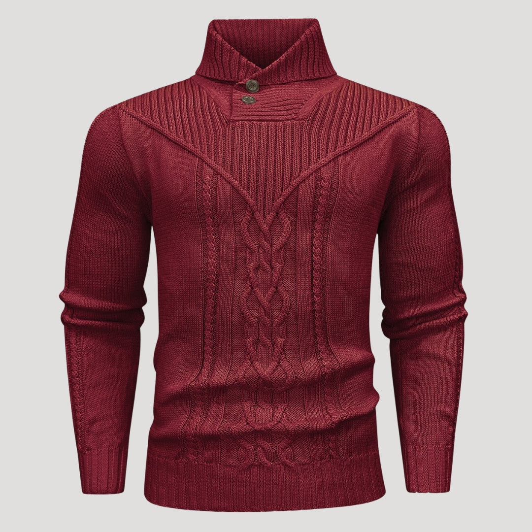 Men’s Cable Knit Shawl Collar Sweater Casual Pullover