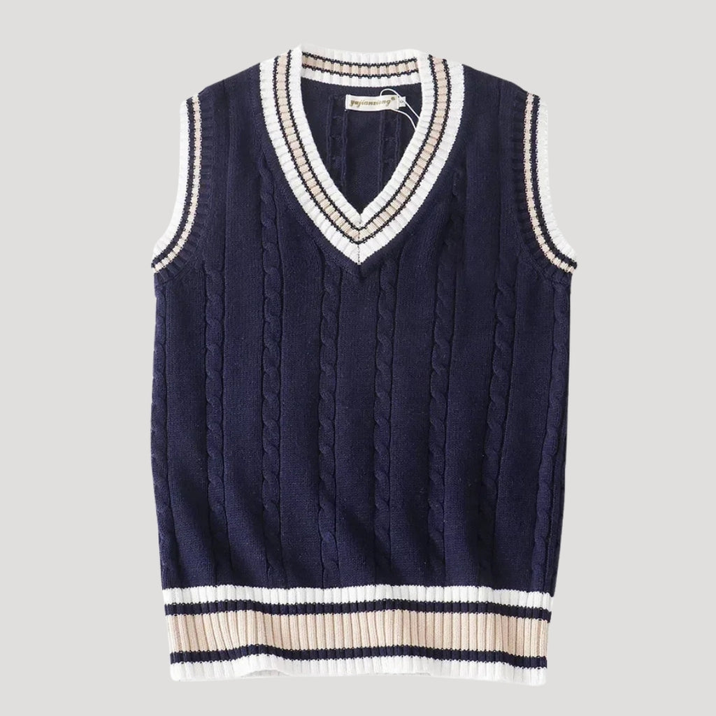 Men’s Sweater Vest Knit V Neck Sleeveless Preppy Striped