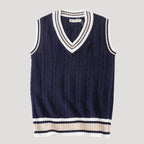 Men’s Sweater Vest Knit V Neck Sleeveless Preppy Striped