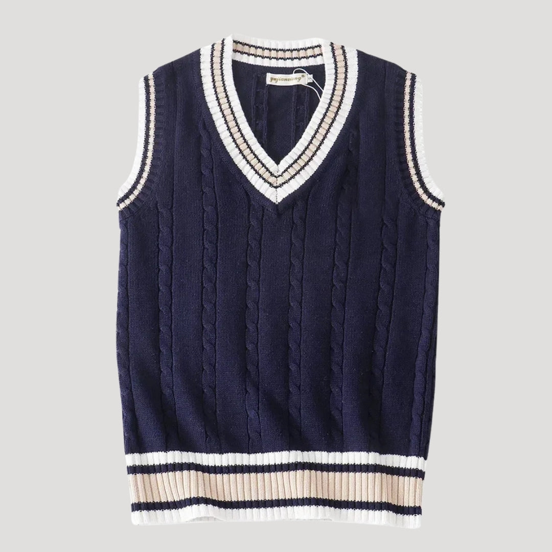 Men’s Sweater Vest Knit V Neck Sleeveless Preppy Striped