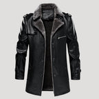 Men’s Faux Fur Collar Leather Trench Coat Longline Style