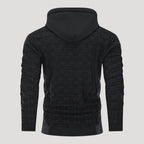 Men’s Plaid Knit Pullover Hoodie Textured Long Sleeve Sweater