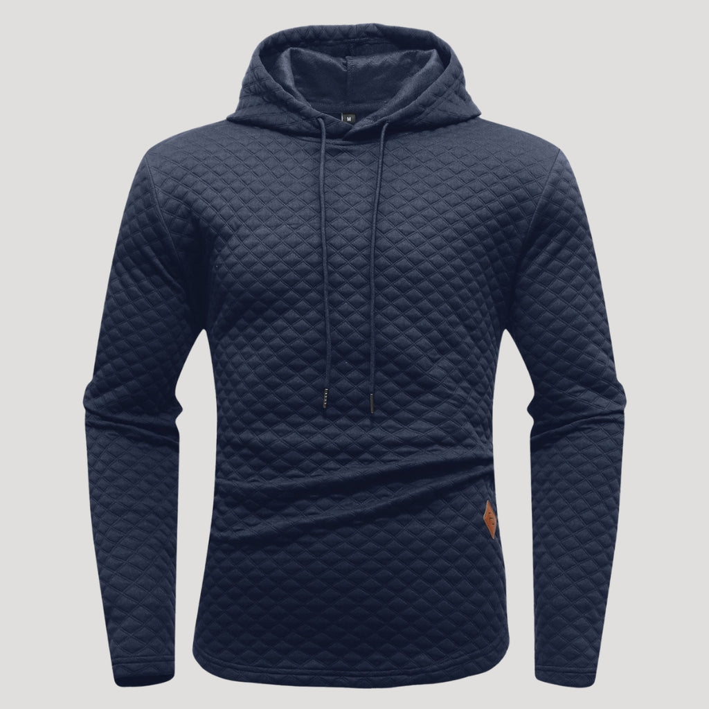 Men’s Quilted Pullover Hoodie Casual Long Sleeve Sweatshirt