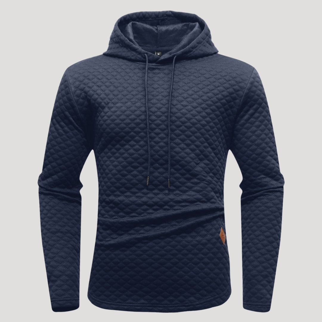 Men’s Quilted Pullover Hoodie Casual Long Sleeve Sweatshirt