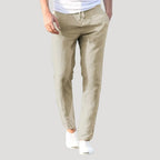 Men’s Drawstring Linen Blend Trousers Relaxed Casual Fit