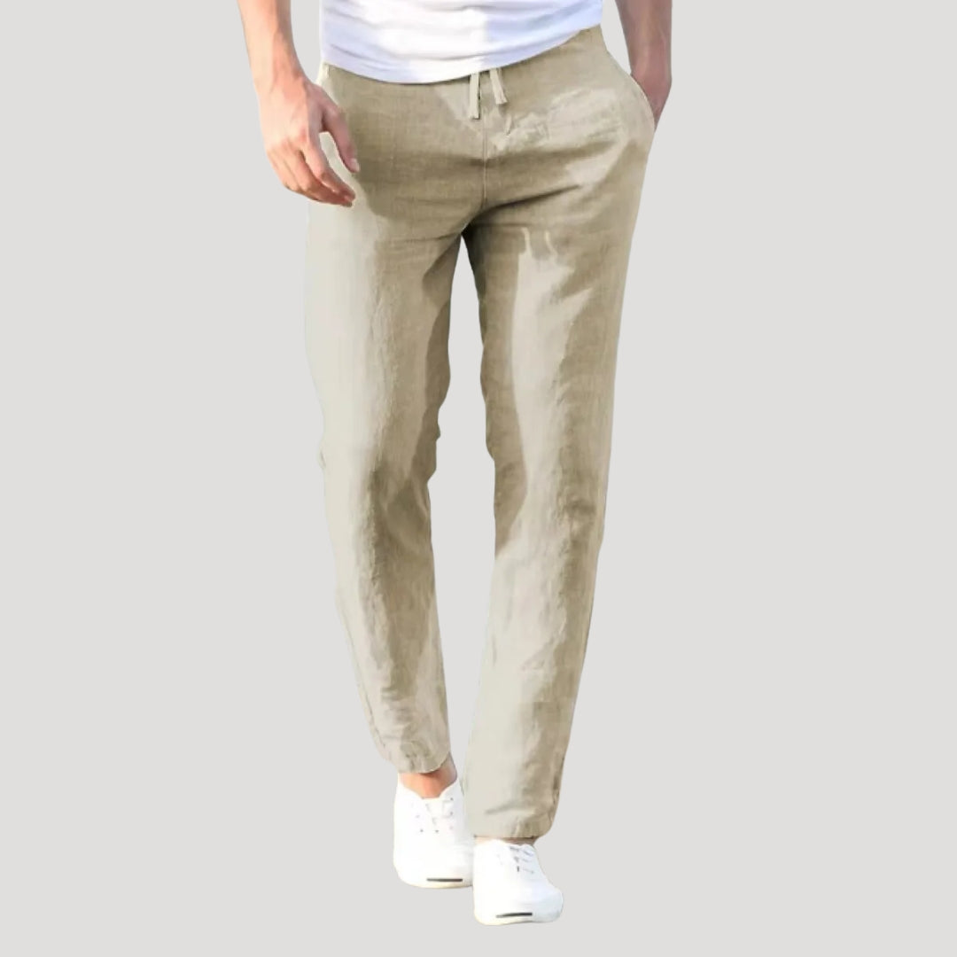 Men’s Drawstring Linen Blend Trousers Relaxed Casual Fit