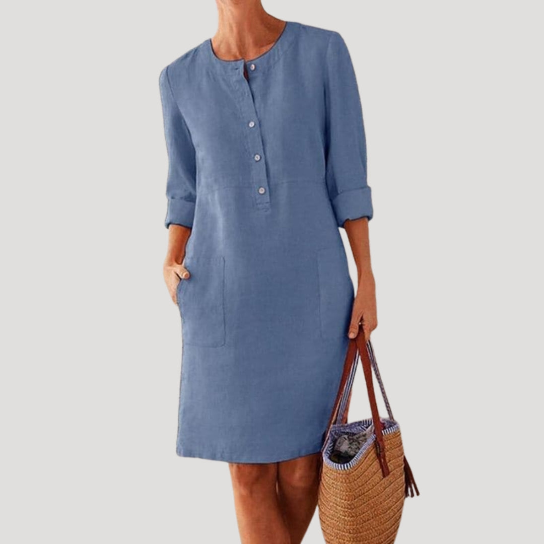 Women’s Summer Dress Casual Midi Shift Linen Pocket