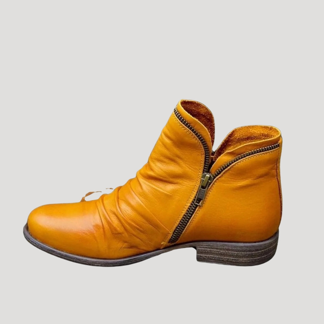 Women’s Leather Look Ankle Boots Side Zip Low Heel