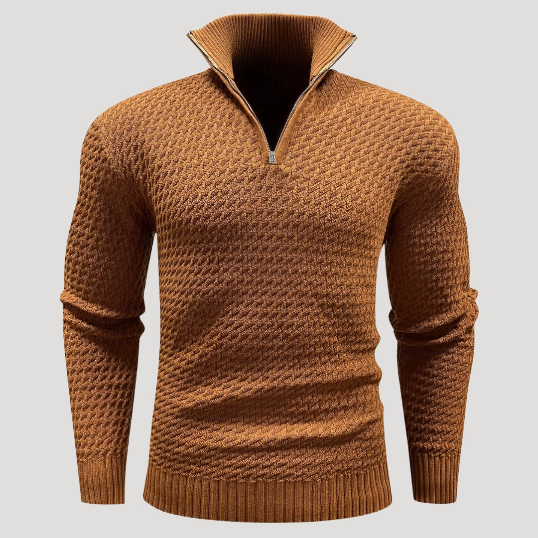 Men’s Textured Quarter Zip Turtleneck Knit Pullover Sweater