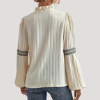 Women’s Ruffle Neck Blouse Wide Sleeve Relaxed Boho Top
