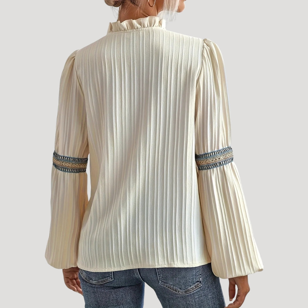 Women’s Ruffle Neck Blouse Wide Sleeve Relaxed Boho Top