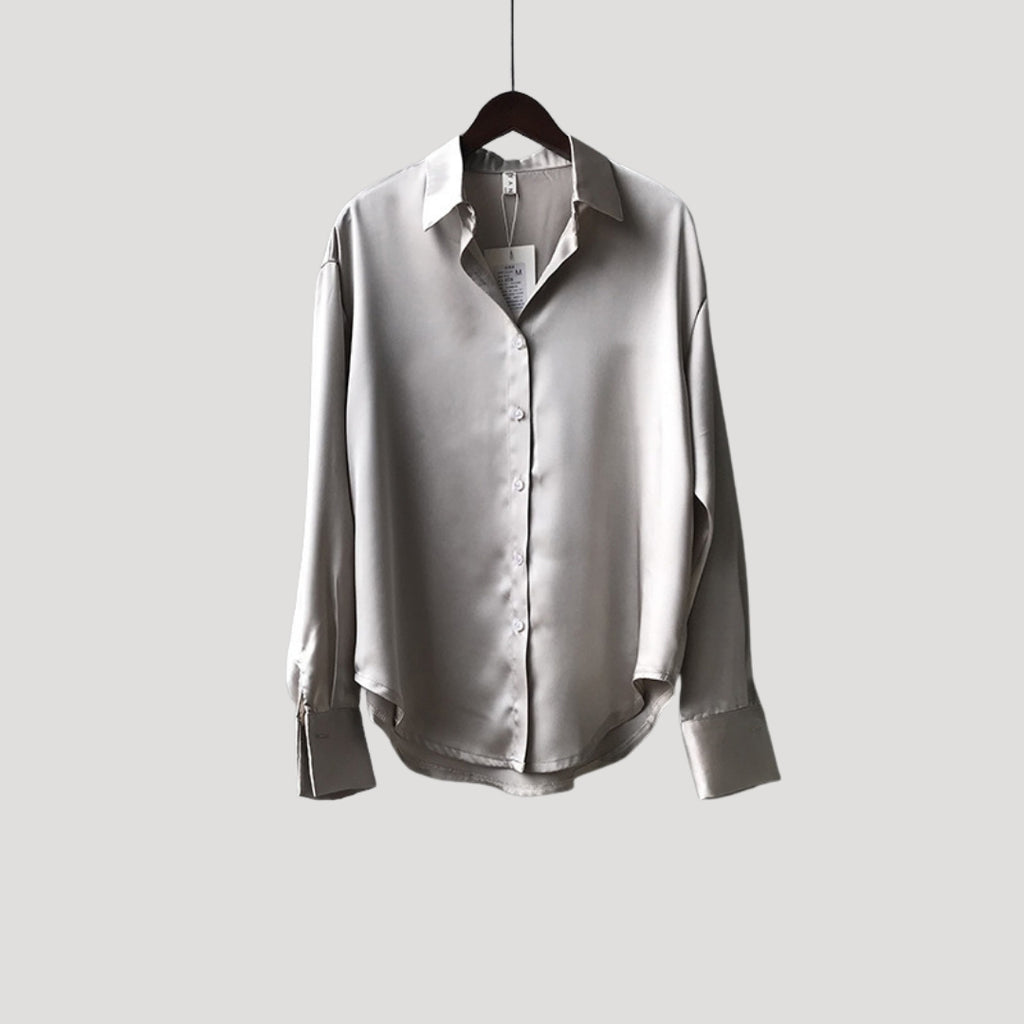 Women’s Satin Button Down Blouse Long Sleeve Shirt Top