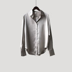 Women’s Satin Button Down Blouse Long Sleeve Shirt Top