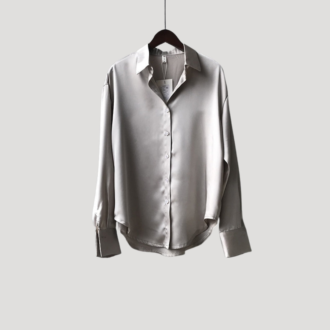 Women’s Satin Button Down Blouse Long Sleeve Shirt Top