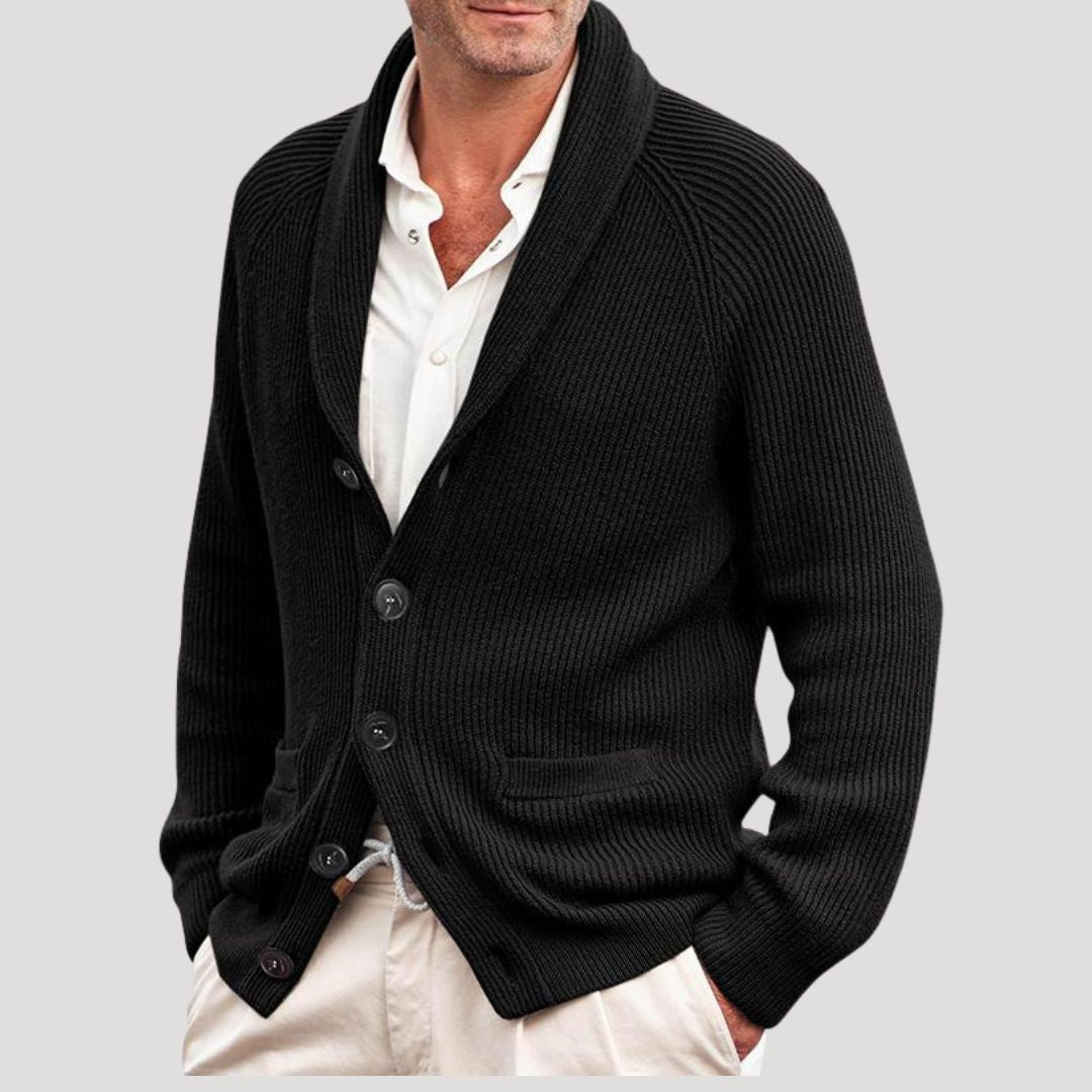 Men Ribbed Knit Cardigan Button Front Long Sleeve Classic Fit