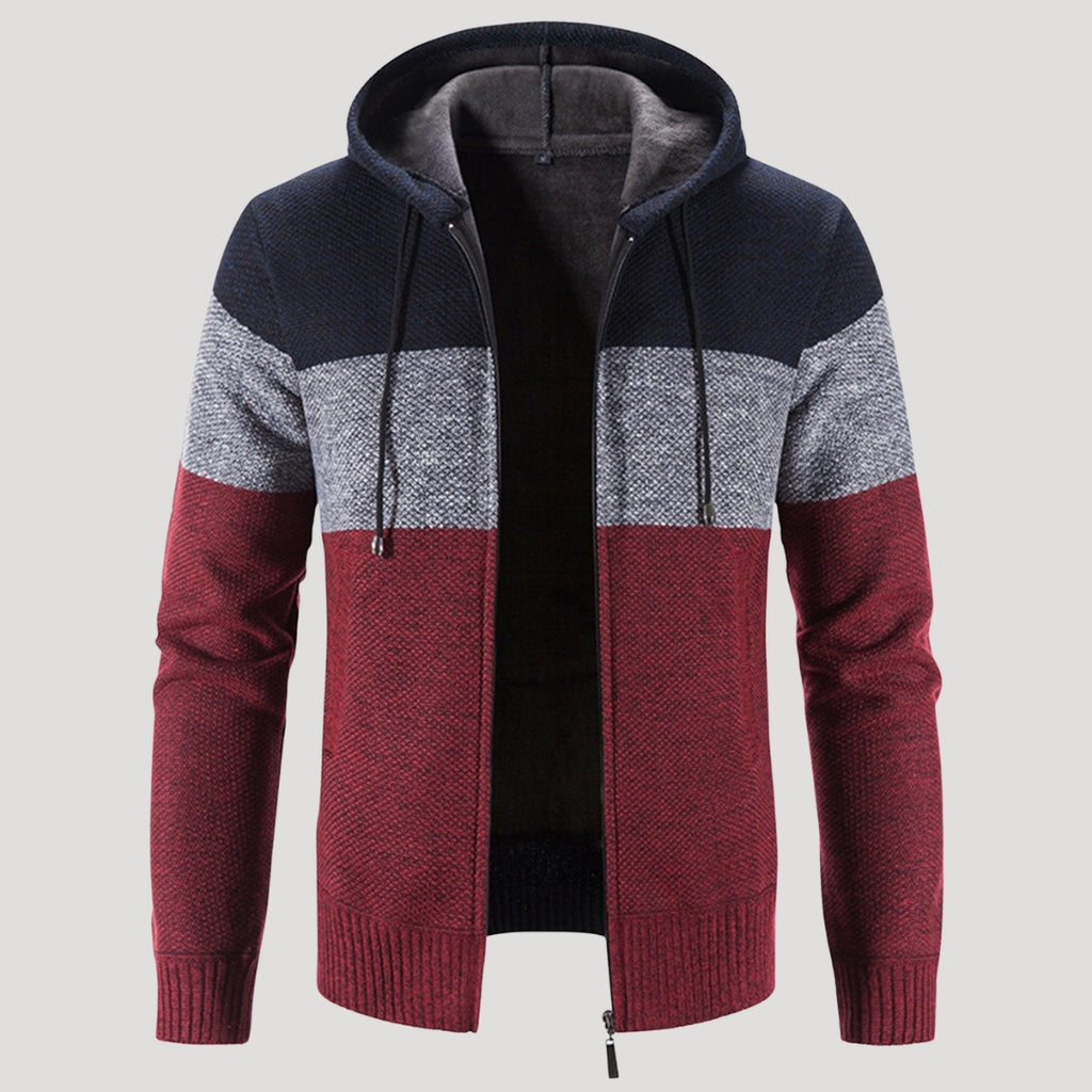 Men’s Tri Colour Knit Zip Hoodie Warm Casual Jacket