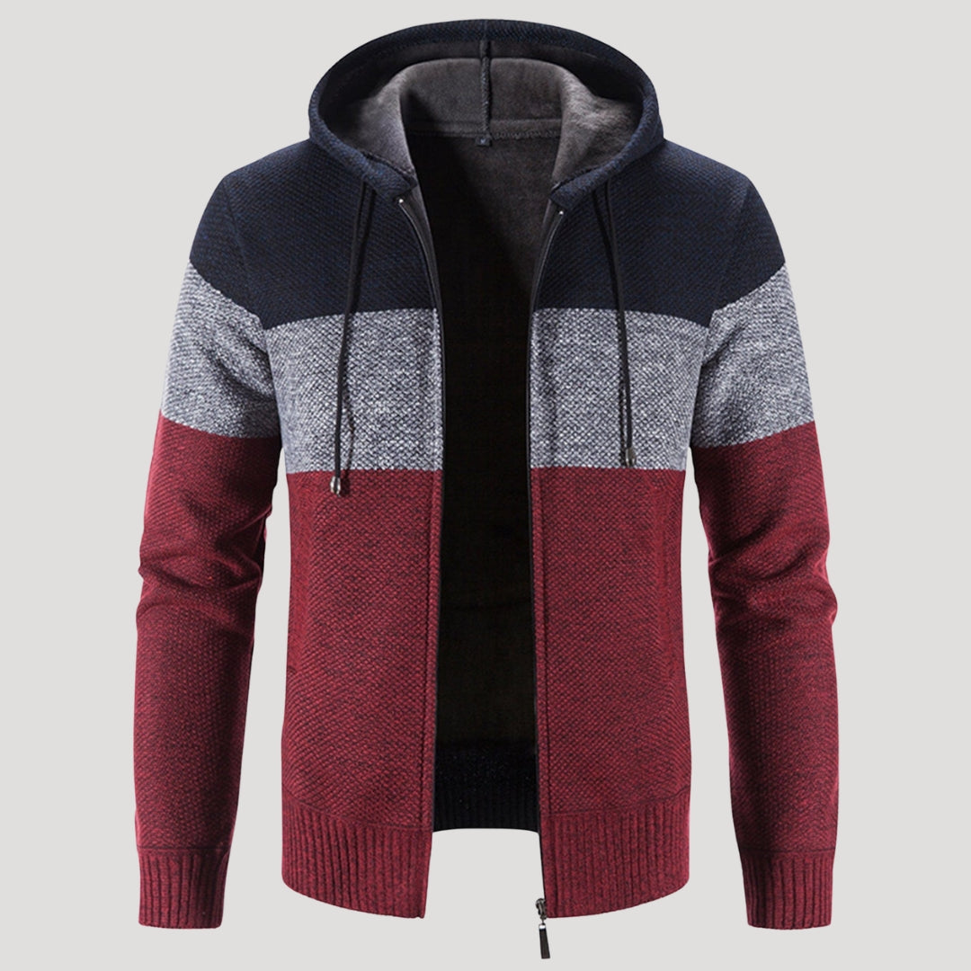 Men’s Tri Colour Knit Zip Hoodie Warm Casual Jacket