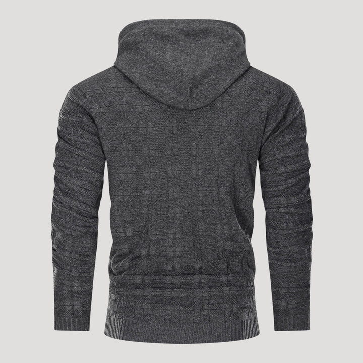 Men’s Plaid Knit Pullover Hoodie Textured Long Sleeve Sweater