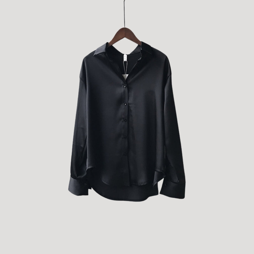 Women’s Satin Button Down Blouse Long Sleeve Shirt Top