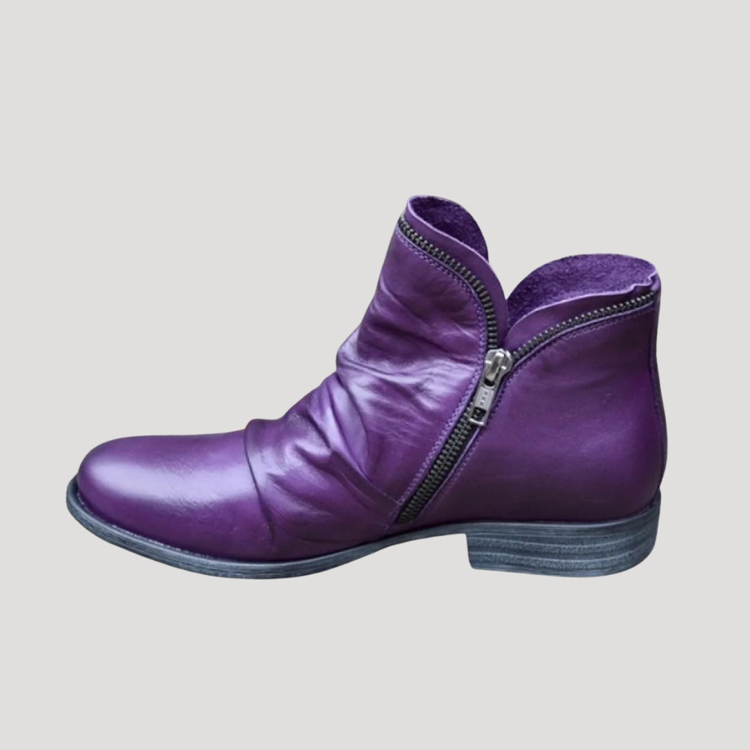 Women’s Leather Look Ankle Boots Side Zip Low Heel