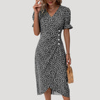 Women’s Summer Dress Midi Wrap Floral Casual V Neck