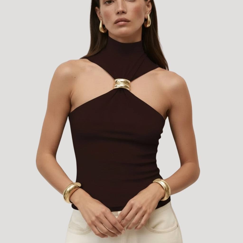 Women’s Tank Top Halter Top High Neck Sleeveless Cut Out