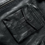 Men’s Black Leather Hooded Jacket With Utility Pockets