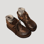 Women’s Shoes Brown Leather Casual Walking Slip On Flat