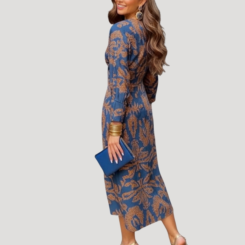 Women’s Maxi Dress Long Sleeve Wrap V Neck Boho Flowy