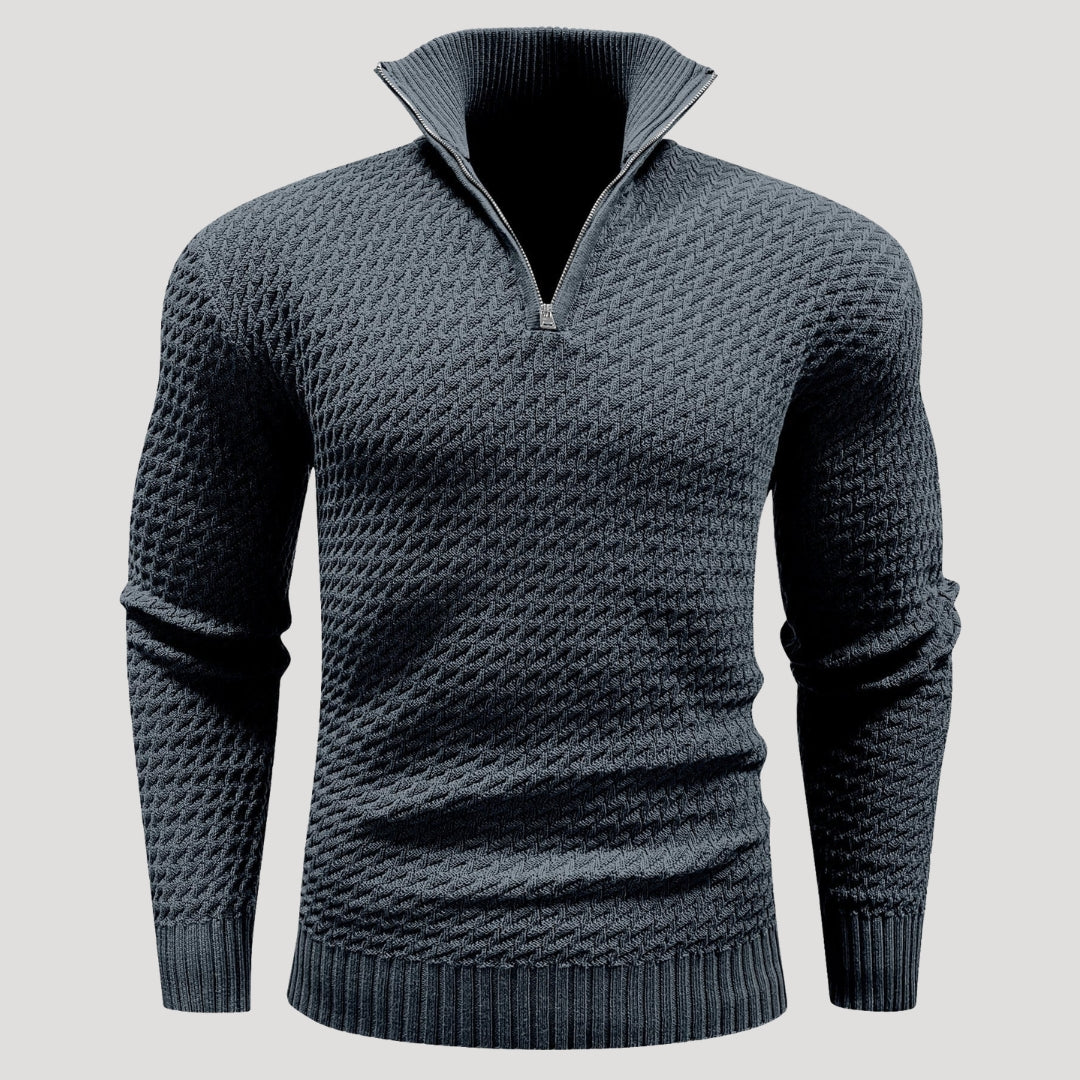 Men’s Textured Quarter Zip Turtleneck Knit Pullover Sweater