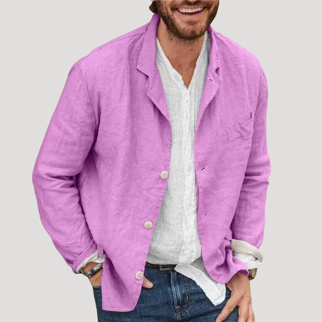 Men’s Linen Overshirt Button Up Relaxed Fit Jacket Shirt