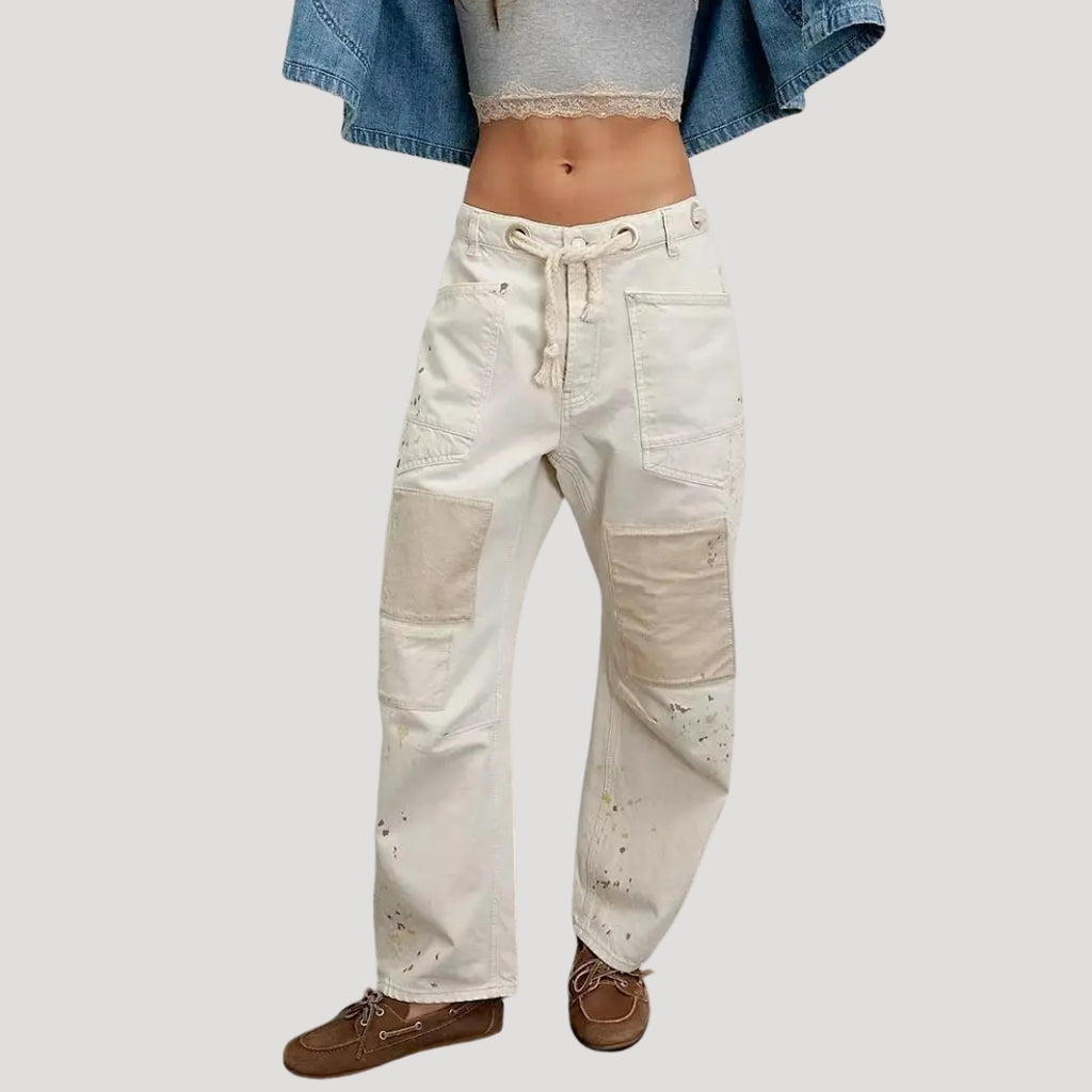 Women’s Denim Cargo Pants Straight Leg Drawstring Waist Pocket