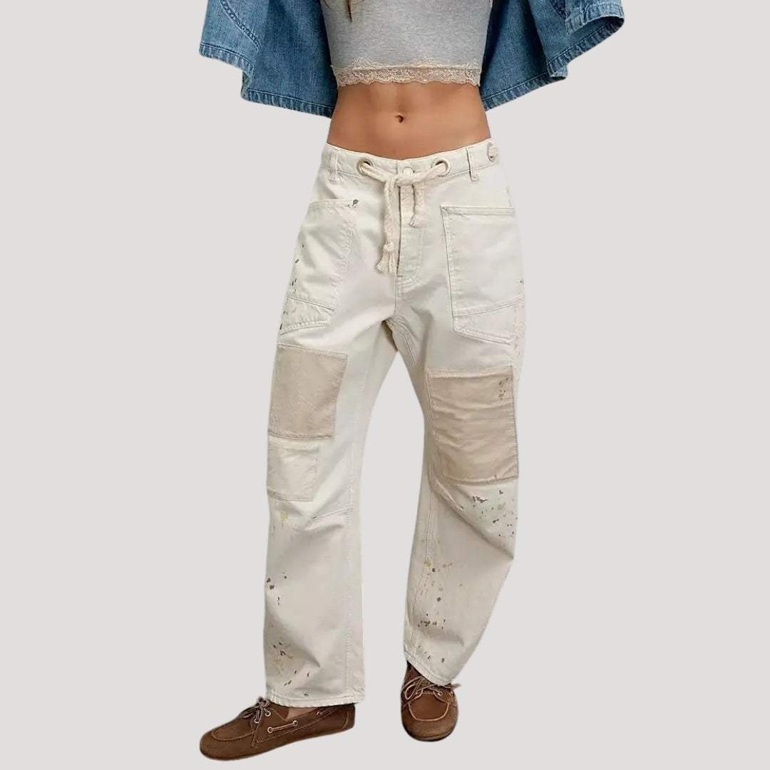 Women’s Denim Cargo Pants Straight Leg Drawstring Waist Pocket