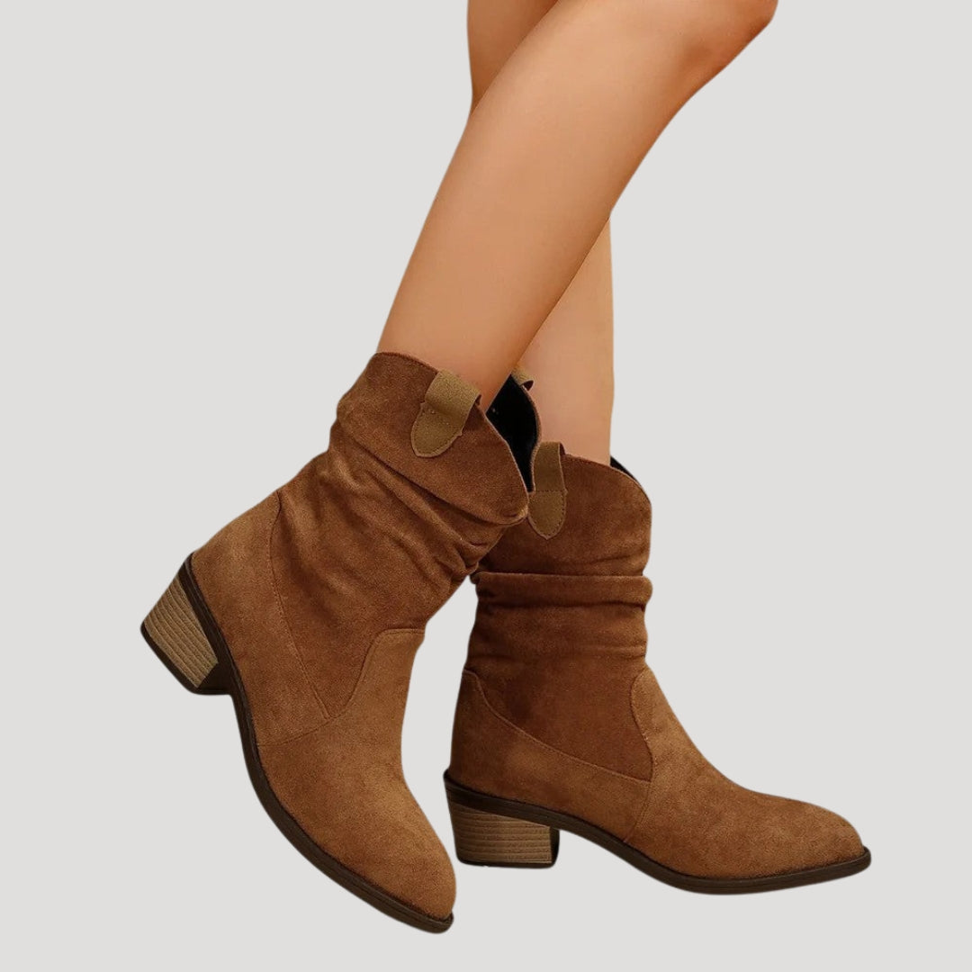 Women’s Cowboy Ankle Boots Western Slip On Mid Heel Short
