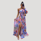 Women’s Formal Dress Maxi Floral One Shoulder Chiffon Slit