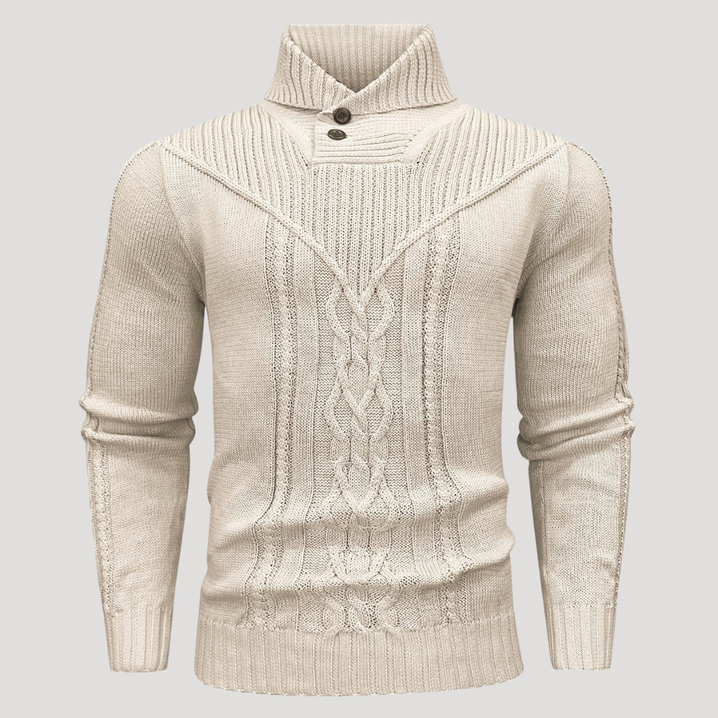 Men’s Cable Knit Shawl Collar Sweater Casual Pullover