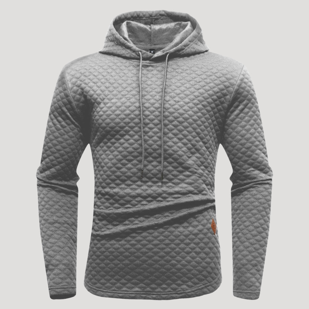Men’s Quilted Pullover Hoodie Casual Long Sleeve Sweatshirt
