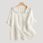 Women’s Blouse Short Sleeve Button Front V Neck Loose