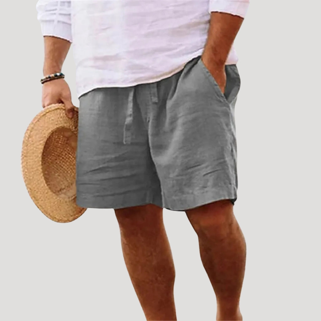 Men Linen Shorts Drawstring Waist Relaxed Fit