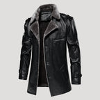 Men’s Faux Fur Collar Leather Trench Coat Longline Style