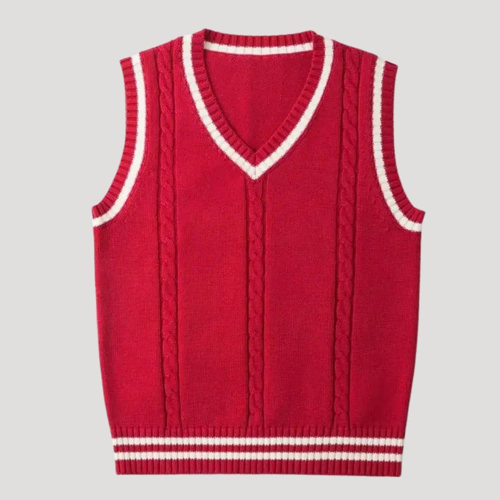 Men’s Sweater Vest Knit V Neck Sleeveless Preppy Striped