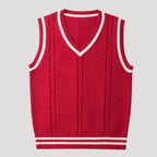 Men’s Sweater Vest Knit V Neck Sleeveless Preppy Striped